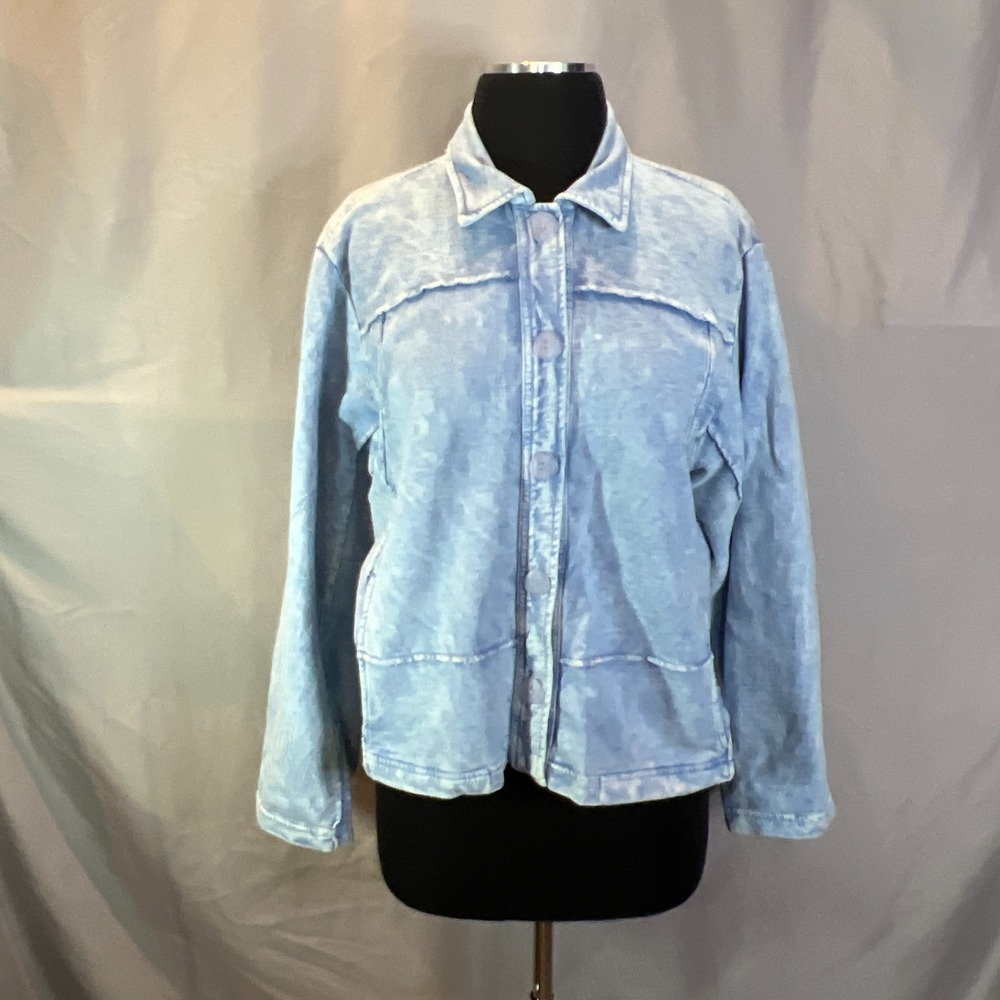 Saga Boxy Fit Jacket Womens Medium Light Blue Cotton Long Sleeve Button Front